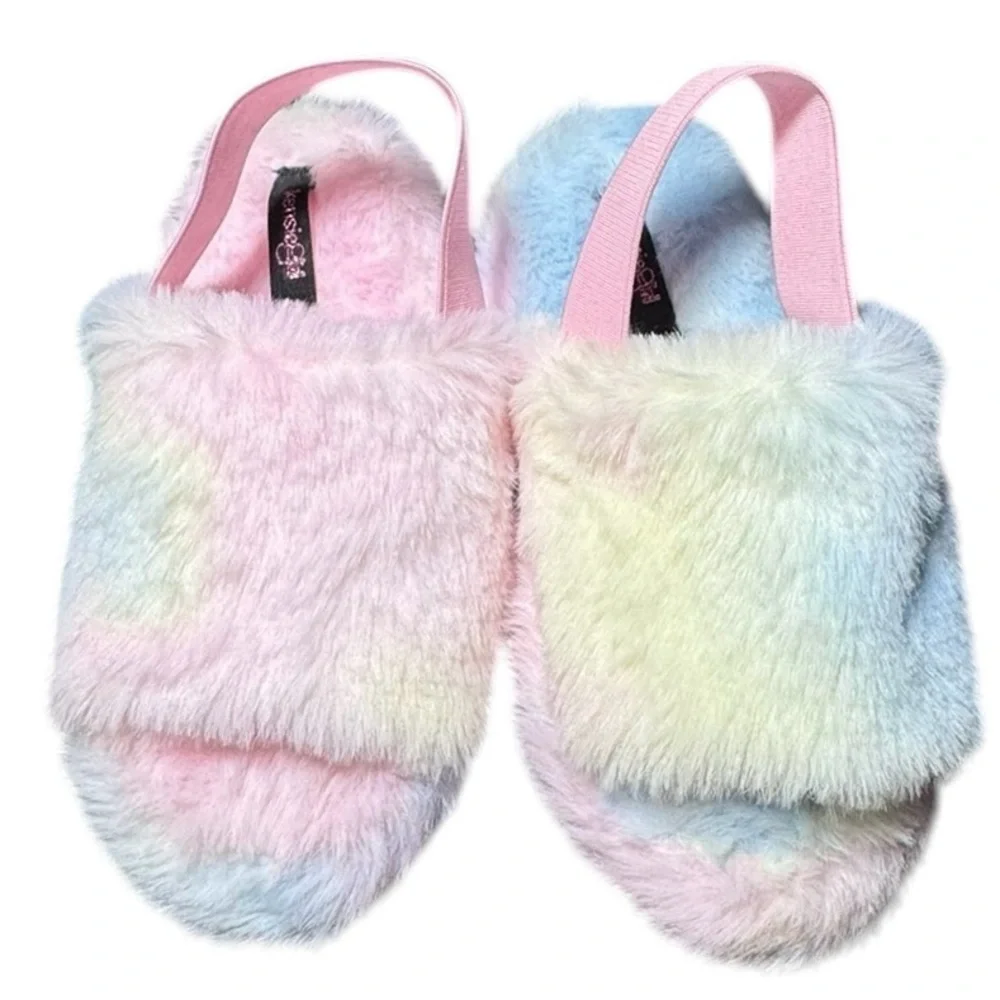 NWOT Kensie Girls Rainbow Colored Open Toe Slingback Slippers Size XL 11-12
